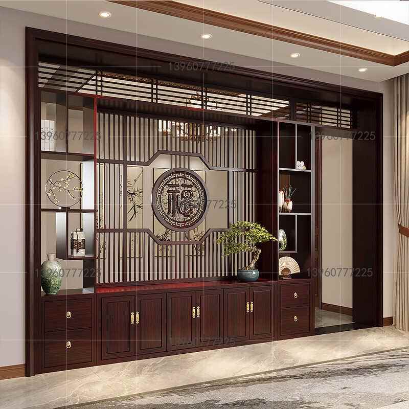 新中国风乌木入口月洞门屏风柜入口大厅古架子客餐厅拱门家隔断实