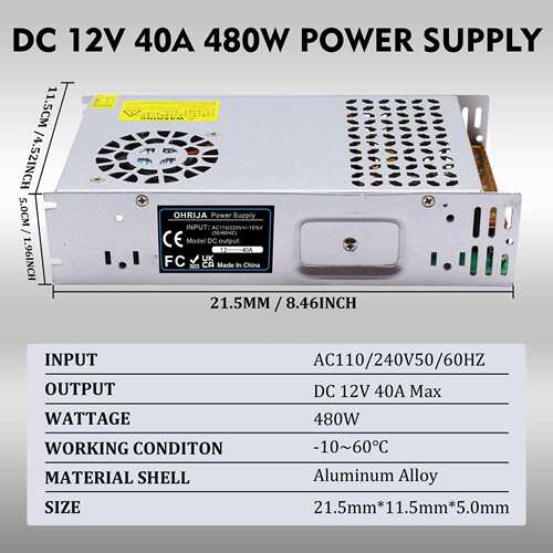 AC220V转DC12V40A开关电源480WLED灯监控安防门禁直流电源稳压器