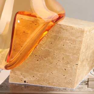 极简侘寂风天然大理石洞石透明流体玻璃花瓶摆件客厅卧室家居饰品