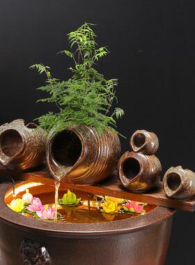 生态缸古法养鱼开口陶瓷流水摆件循环过滤配件庭院花园造景diy
