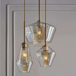 北欧玻璃餐厅小吊灯现代简约楼创意个性 奶茶店床头三头吧台吊灯