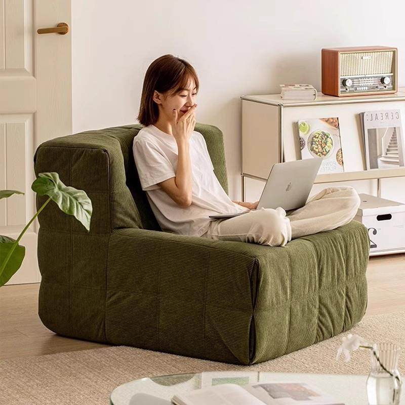 客厅阳台卧室懒人沙发休闲躺椅华夫格灯芯绒全海绵无骨架压缩沙发