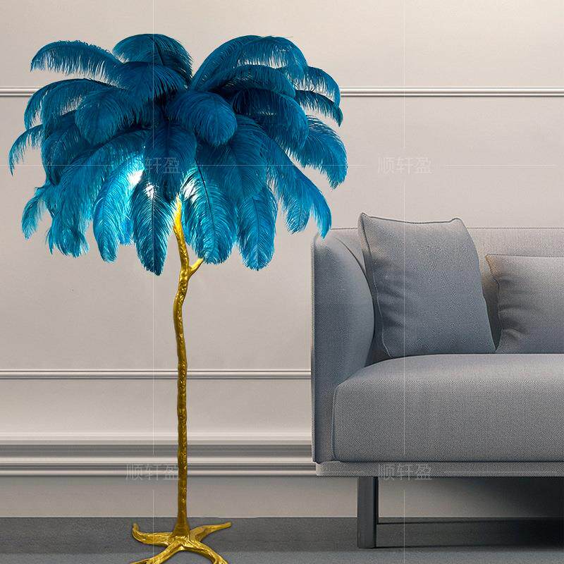 羽毛落地灯客厅鸵鸟毛树脂直播间网红装饰灯氛围灯北欧简约床头灯