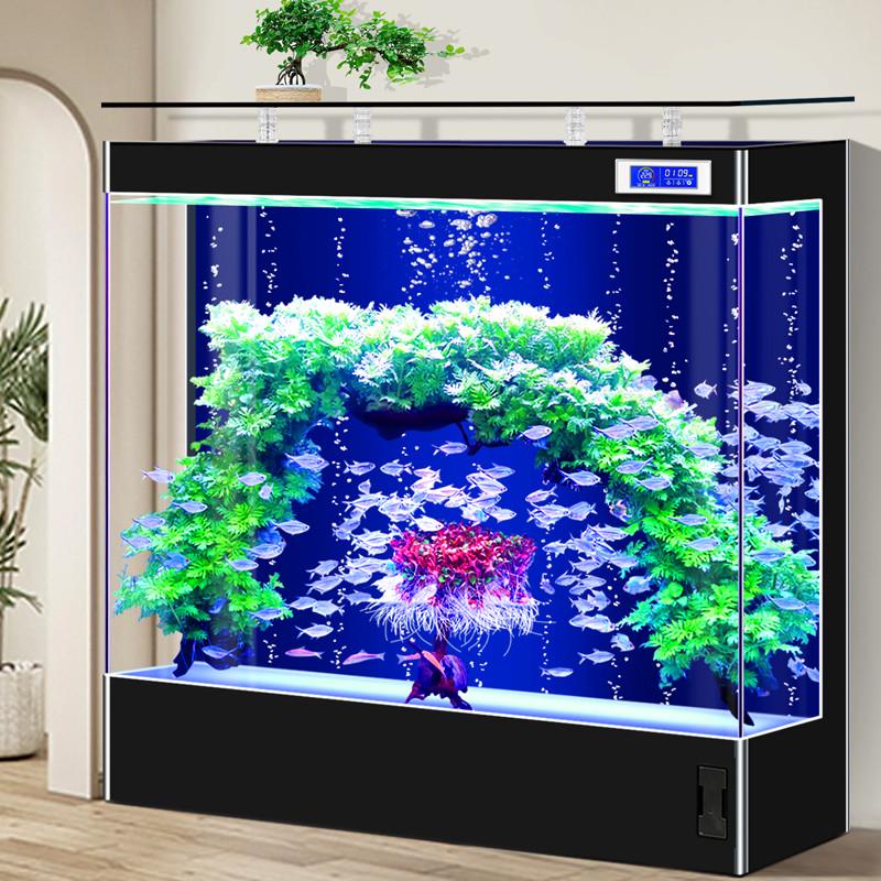 超白玻璃鱼缸家用客厅靠墙一体落地式循环水方缸水族箱生态免换水