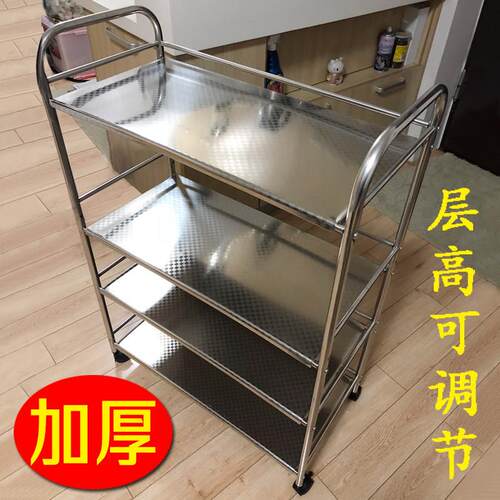 加厚厨房置物架不锈钢落地微波炉置物架烤箱架收纳层架置物架火锅