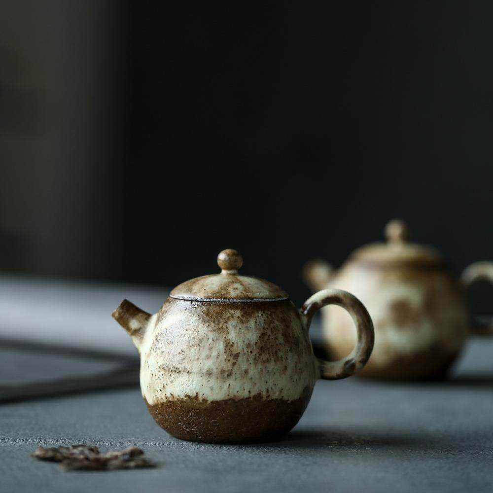 陶艺家系列纯手作粉引茶壶柴烧壶日式复古手抓壶宝瓶粗陶茶壶茶具