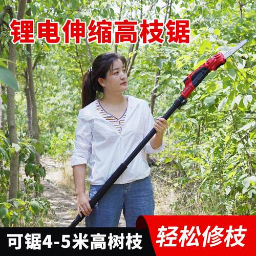 可伸缩电动枝锯充电式园林修枝锯锂电链条锯枝杆锯子