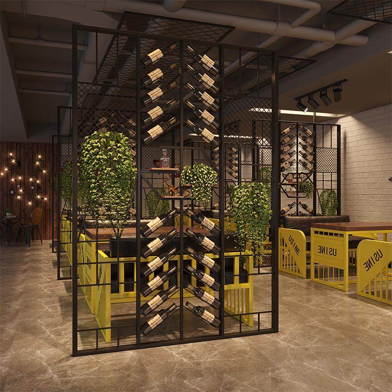 工业风铁艺红酒架酒吧餐吧屏风装饰架卡座隔断酒柜落地置物架