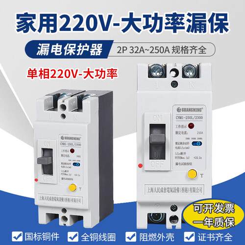 漏电保护器家用220V大功率漏保2P空开闸刀空气开关250A160A125A