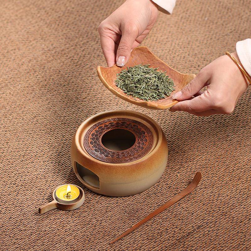 蜡烛煮茶炉温茶炉加热烛火陶瓷温酒器底座日式烘烤熏香粗陶暖茶煮