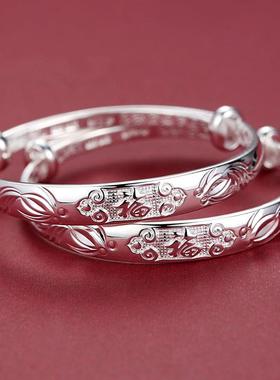 高档鼠猪子宝宝银9孩999纯银手镯婴儿童长命锁男女小满月百日足周