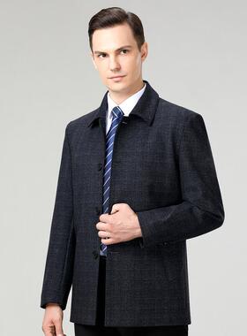 高端中年夹克男士商务羊休闲翻领羊毛夹领部导干毛217-J免克烫上