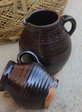 柴烧覆古手工土陶花瓶摆件单耳罐茶壶花器手工森系婵意插花多肉盆