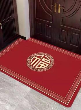 新中式新年红色入户门垫进门防滑耐脏地垫家用红色水晶绒玄关地垫
