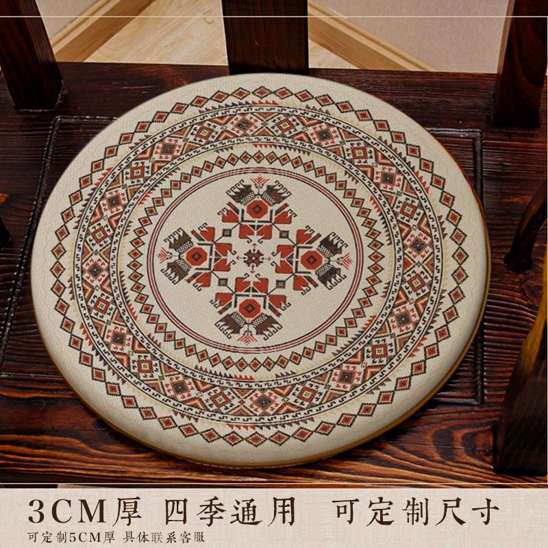 地中海风格圆形椅垫椅子餐椅鼓凳坐垫阳台圈椅藤椅茶椅图案印花垫