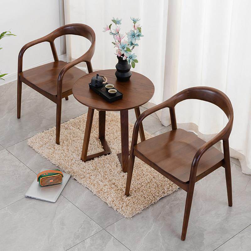 实木餐椅家用北欧阳台现代洽谈聊天桌椅组合扶手靠背休闲书桌椅子