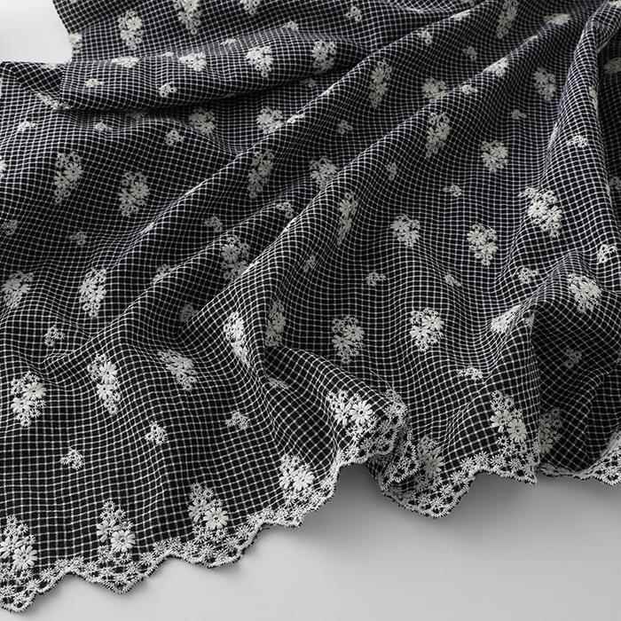 黑白色织格子涤棉布料碎花刺绣衬衫连衣裙服装布料手工diy桌布