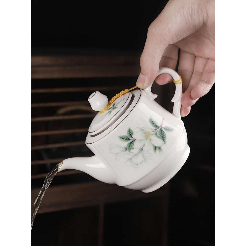 400ml陶瓷小茶壶田园风带过滤网喝茶壶复古风德化白瓷家用花茶壶