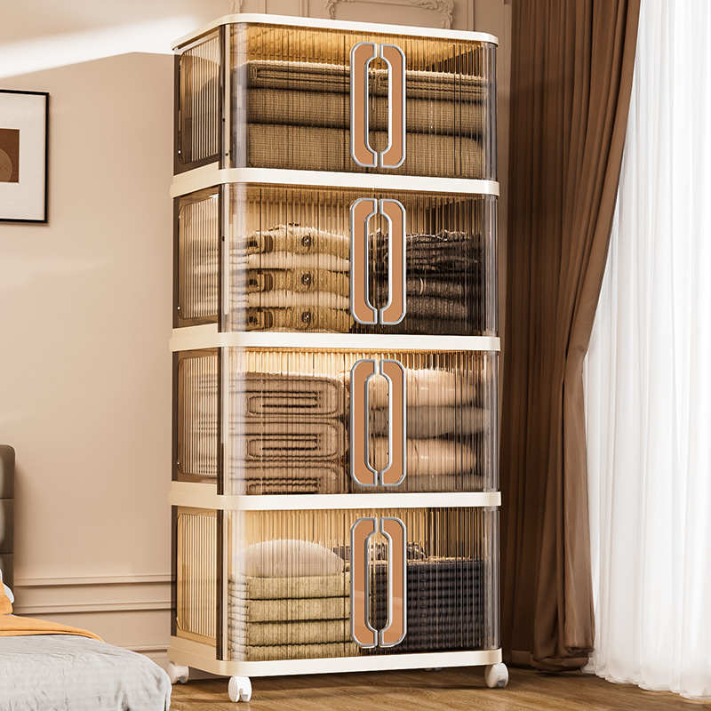 折叠收纳柜双开门大容量多功能家用厨房置物柜塑料落地多层储物柜