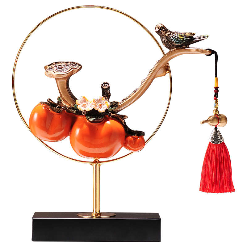 新中式事事如意柿子入门玄关摆件客厅电视柜酒柜办公室摆设装饰品