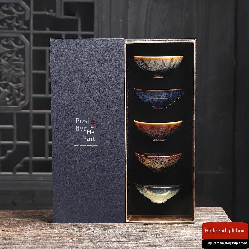 五行杯窑变主人杯单个粗陶功夫茶具陶瓷茶杯建盏品茗杯礼盒装