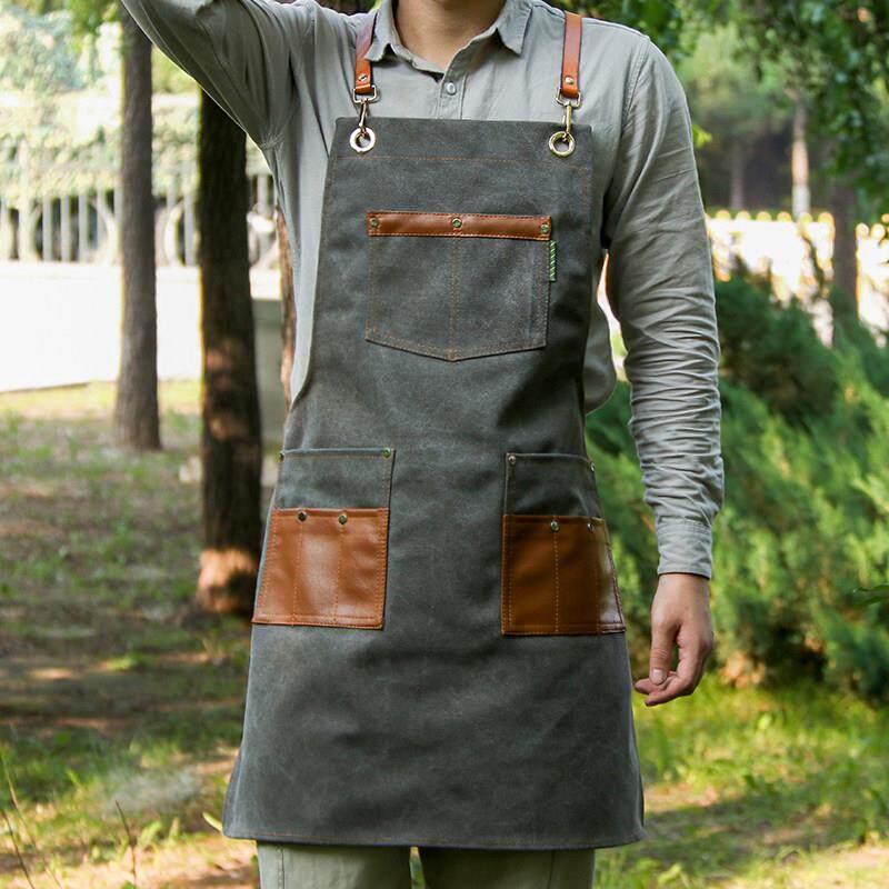 围裙商业时尚牛仔定制标志奶茶咖啡店餐厅美发美甲男工作服印花