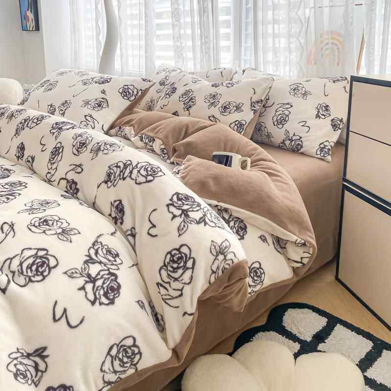 正品冬季双面加绒厚牛奶四件套珊瑚加绒被床单冬天法兰绒绒床上用