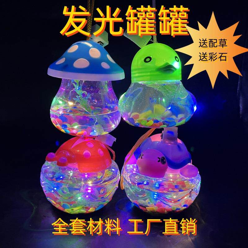 公园网红发光小鱼瓶夜市摆摊罐罐鱼儿童玩具乌龟缸透明塑料手提盒