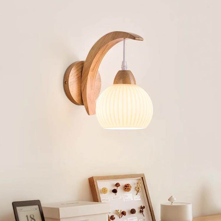 原木艺卧室床头壁灯中古风高级氛围感客厅背景墙壁吊线灯具民宿灯