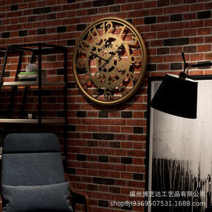 饰镂空齿轮壁钟 客厅钟表咖啡厅酒吧装 新款 复古铁艺齿轮挂钟