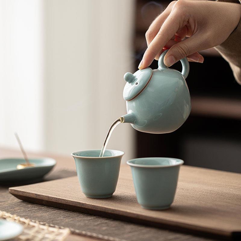 汝瓷荷韵一壶两杯汝窑香heyun泡壶整套功夫茶茶具礼盒带线可插香