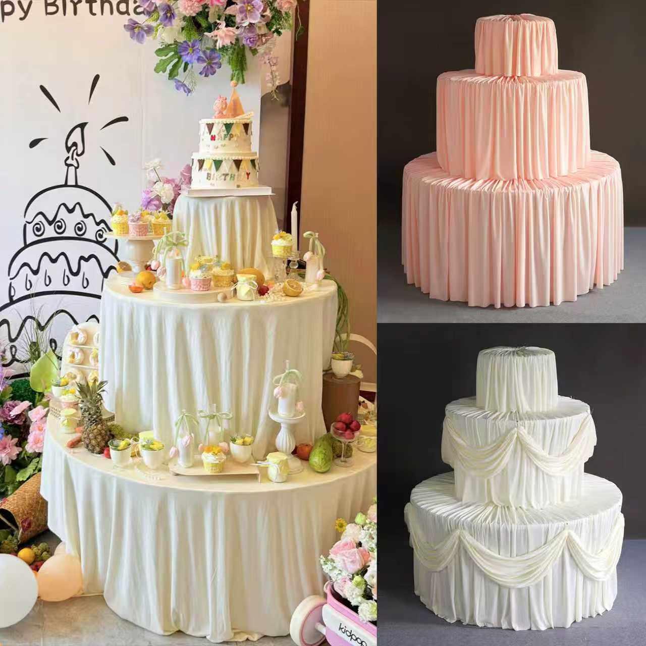 婚庆铁艺道具白色三层蛋糕桌婚礼甜品台桌布婚礼生日派对布置装饰