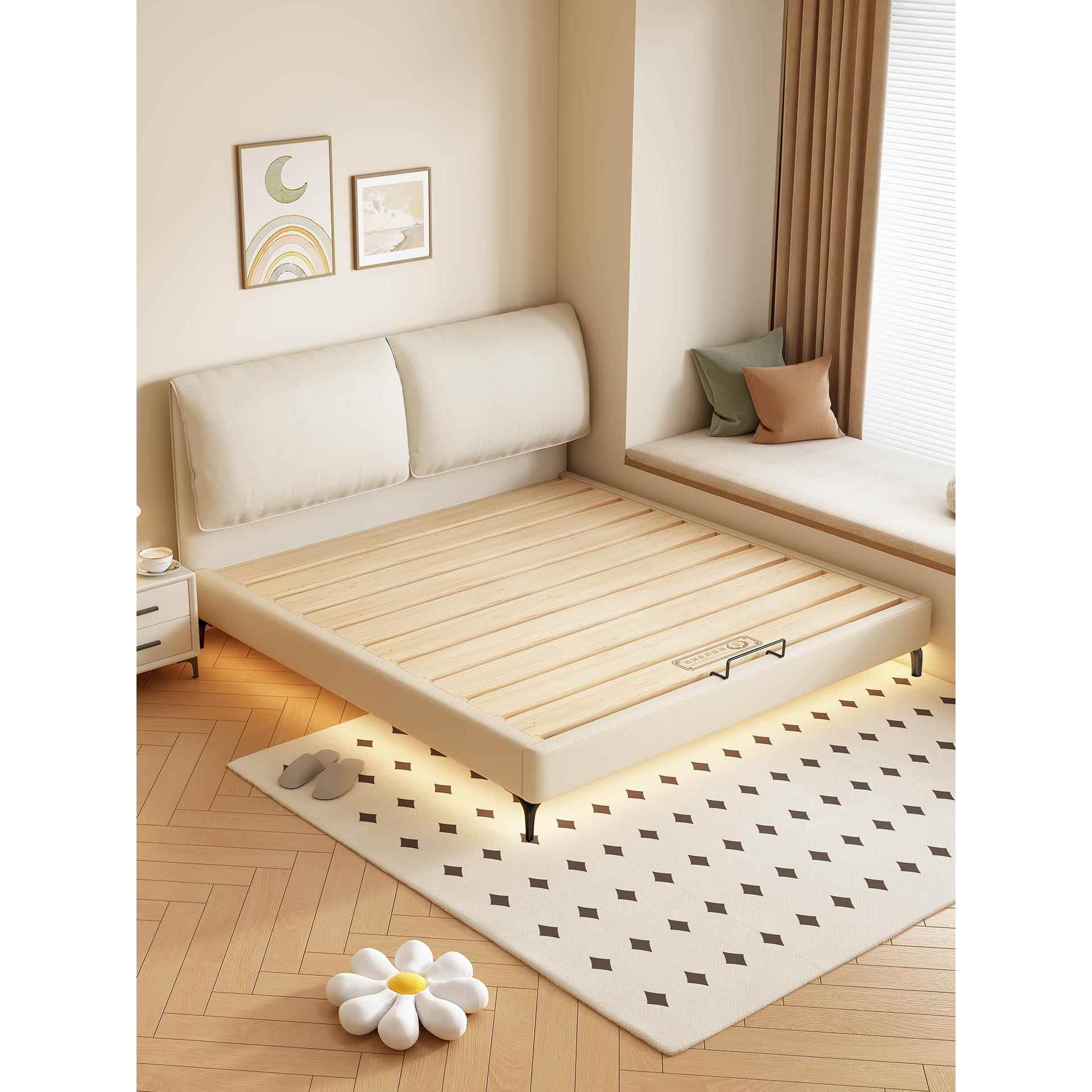 纯实木榫卯床小户型齐边薄床头静音互不干扰可定制加厚排骨架床架