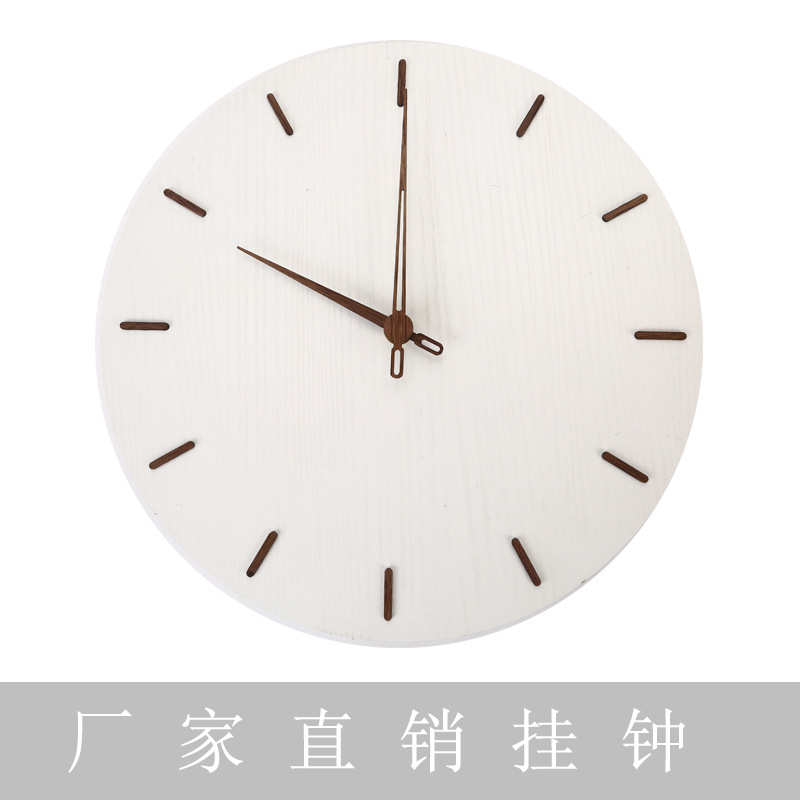 木质钟表挂钟家用挂钟简约批发静音圆形钟表厂家创意卧室墙壁用