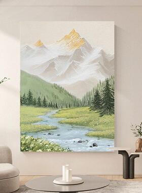 日照金山手绘油画现代简约入户玄关装饰画高级感走廊过道挂画