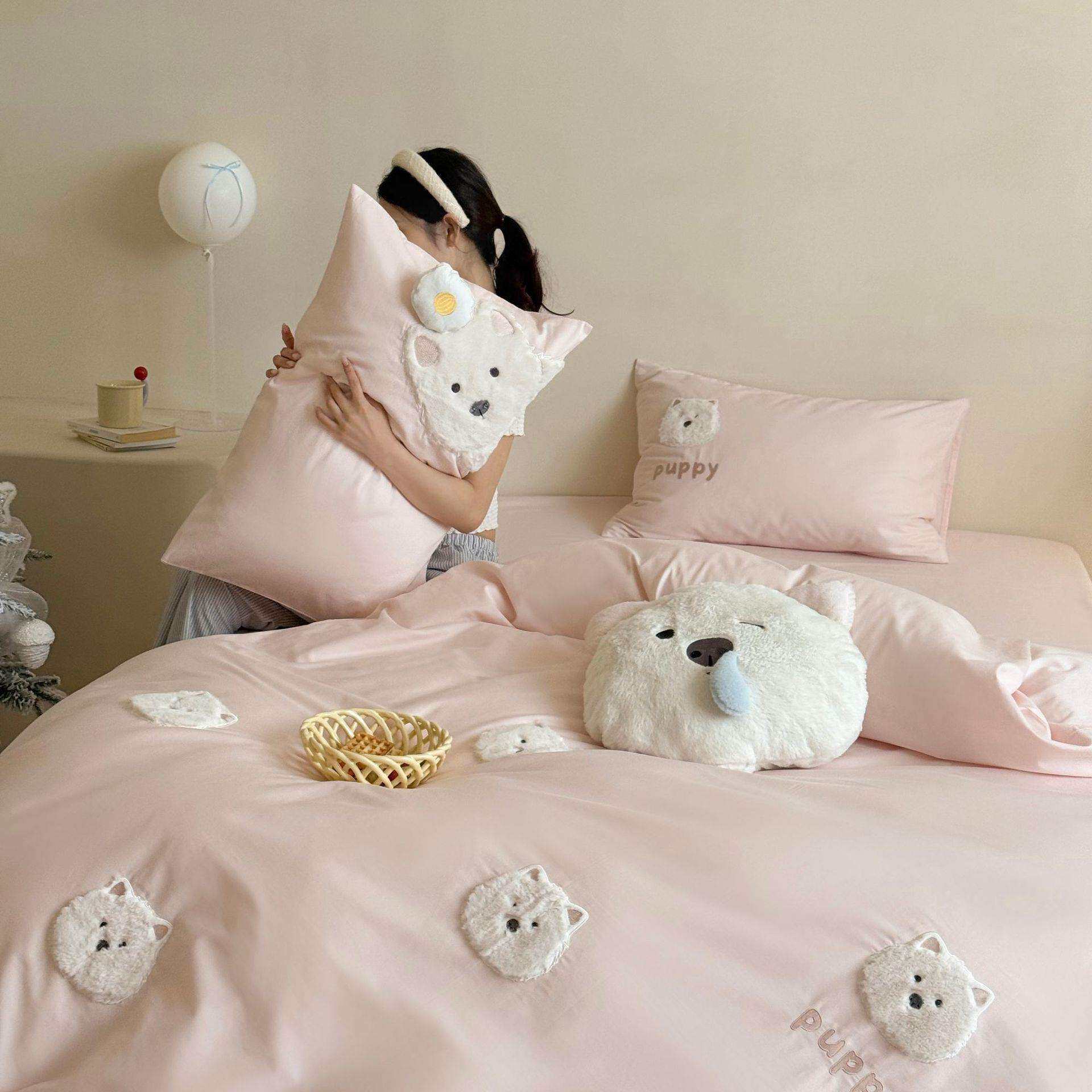 100S高支全棉磨毛四件套贴布绣男女孩宿舍三件套纯棉加厚秋冬床品