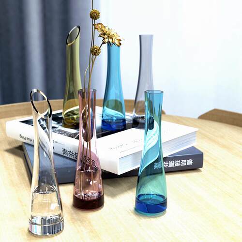 轻奢高级感花瓶欧式彩色水晶玻璃透明插花小花瓶酒店小清新花瓶
