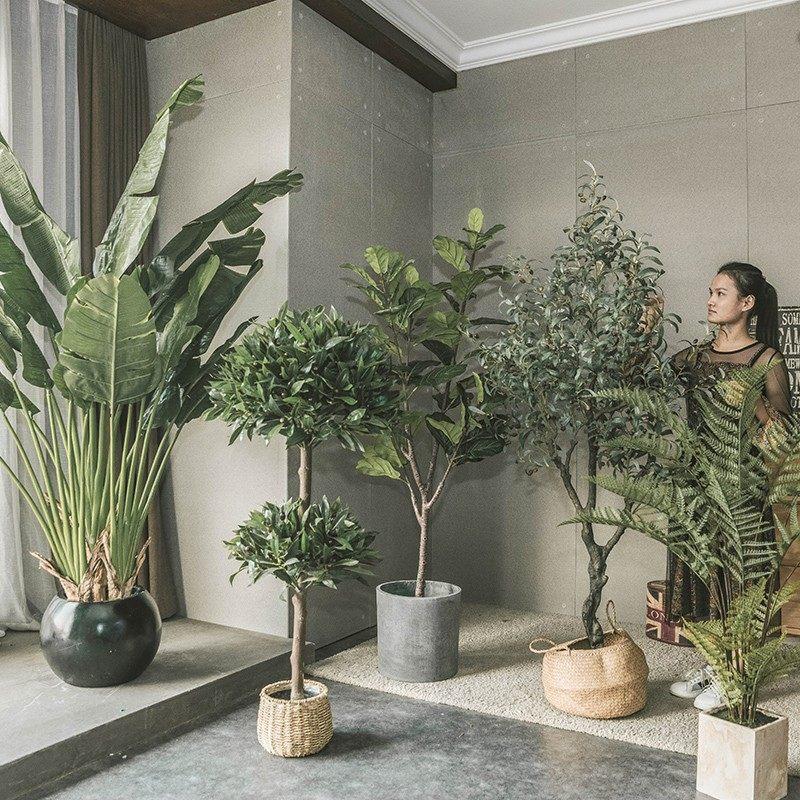 彷真绿色植物室内假植物高端轻奢琴叶榕假树景观大型落地盆栽装饰