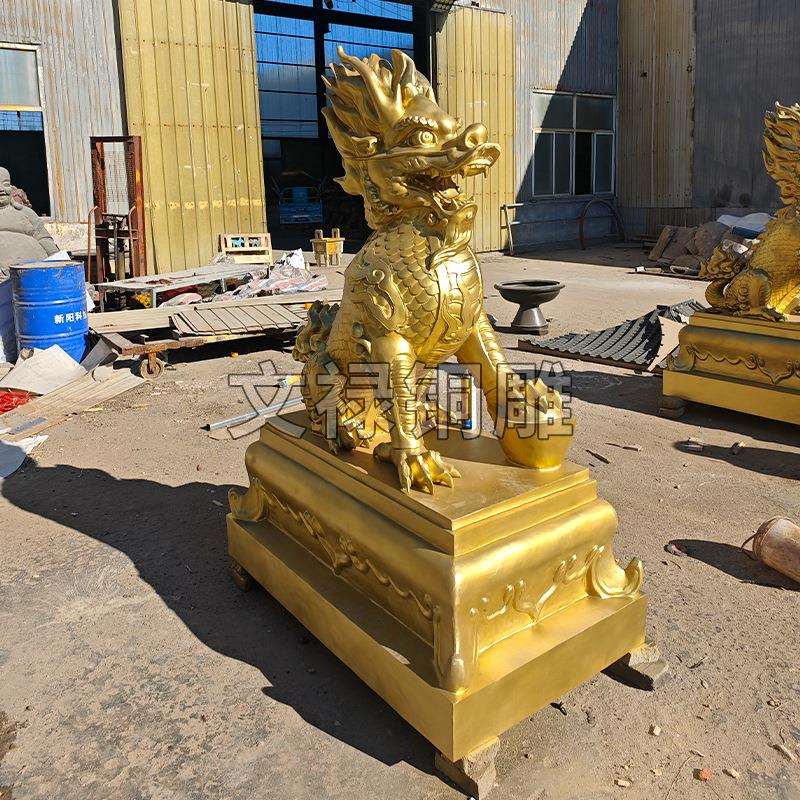 全铜坐麒麟一对摆件 户外大型铜麒麟雕塑火麒麟铜雕工艺品装饰