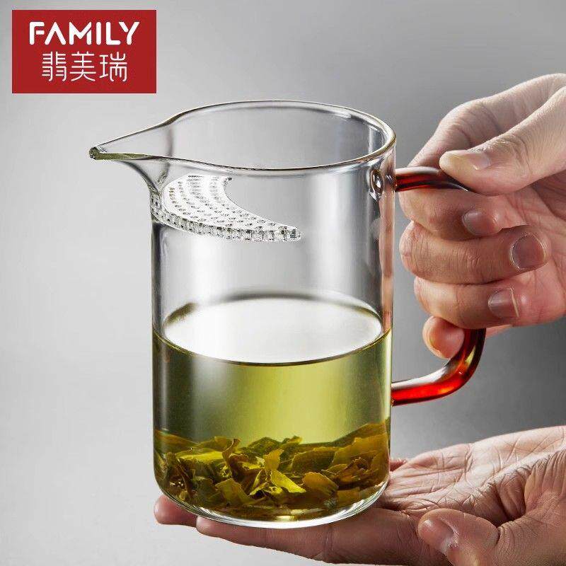 月牙过滤公道杯茶滤茶漏一体办公茶杯加厚玻璃茶壶耐热带把家用杯