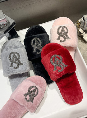 踩屎感棉拖鞋女秋冬季外穿潮牌居家用可爱防滑软底情侣毛毛拖鞋男