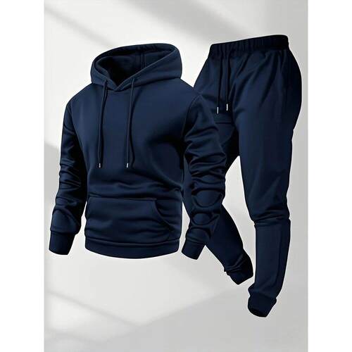 3pcs Men'S Hooded Sweatshirt and Joggers Set  Polyester