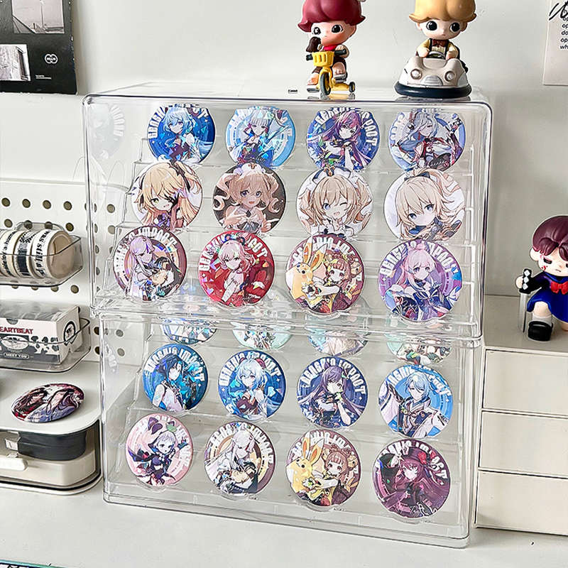 吧唧收纳盒透明防尘亚克力谷子展示架动漫周边徽章阶梯式置物架柜