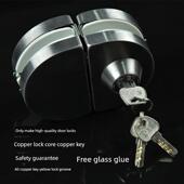 玻璃门锁不锈钢黑色中央单双门锁圆锁免开孔办公门锁移门锁防盗锁