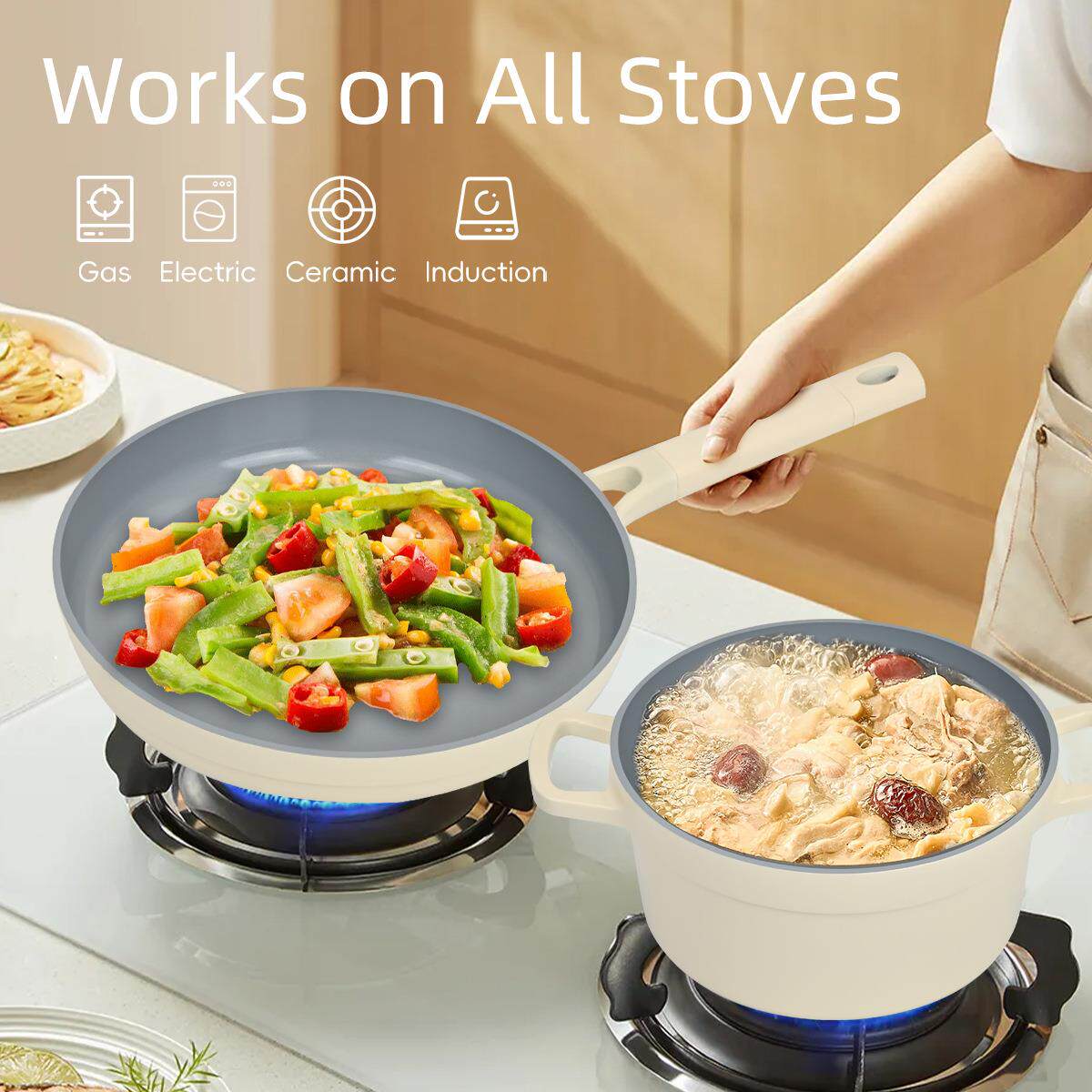 出口品质不粘锅锅具套装四件套16cm小奶锅24汤锅26深煎锅28浅煎锅