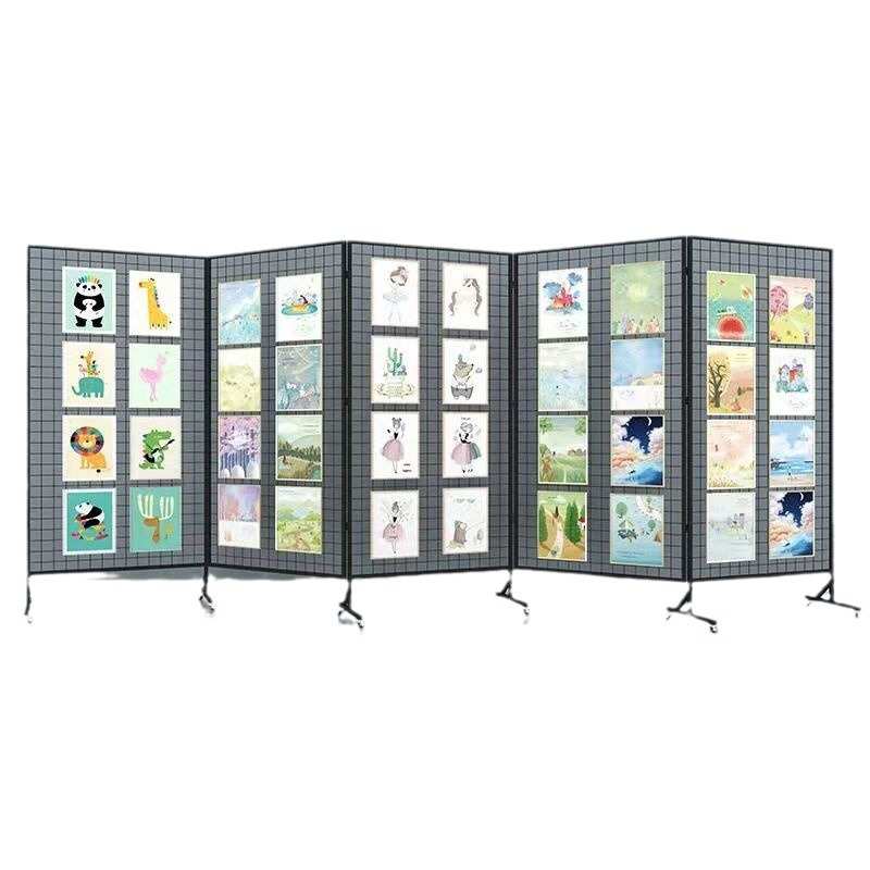 铁艺网格展示架落地幼儿园绘画作品展示墙摆摊折叠饰品架网格架子
