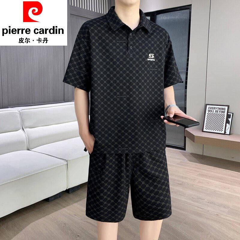皮尔卡丹男士夏季薄款2026宽松高级感痞帅冰丝印花休闲POLO衫套装
