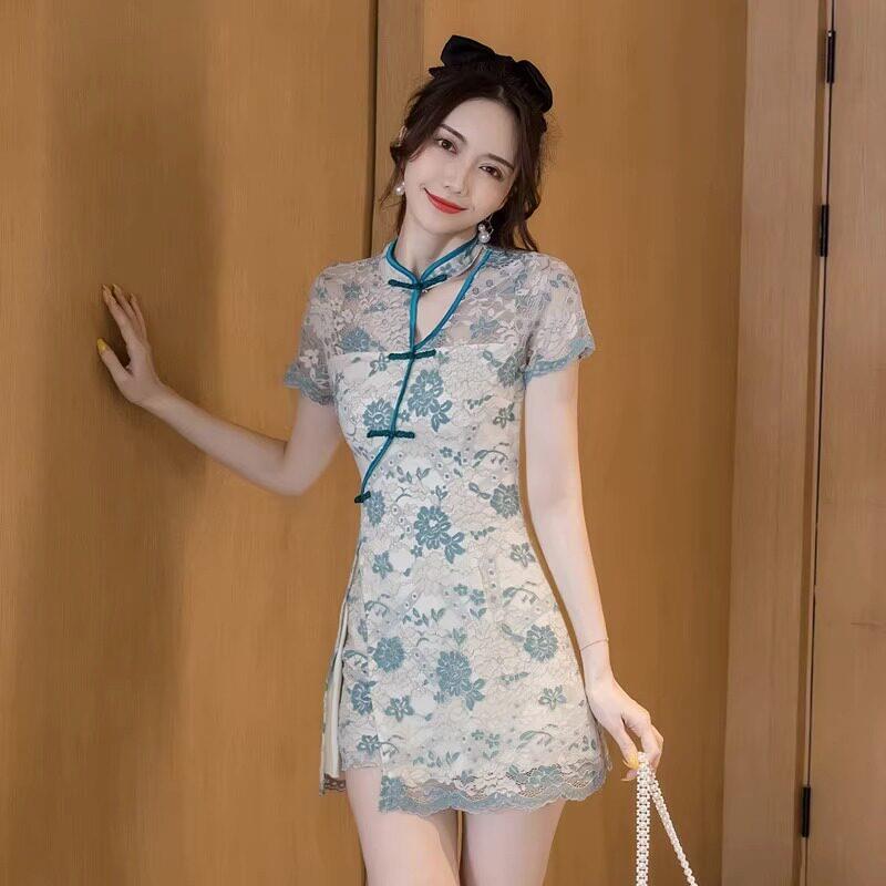 时尚夏季套装连衣裙性感养生馆工衣足浴技师工作服旗袍改良两件套