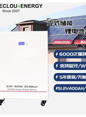 51.2v400Ah立式家庭储能锂电池模组20KW轮式带蓝牙功能锂电一体机