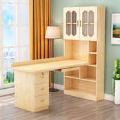 实木书桌书架组合家用电脑桌台式 书柜一体简约易办公学生写字桌子